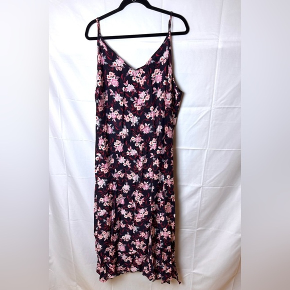 LOFT Black and Pink Floral Midi Dress Size 22